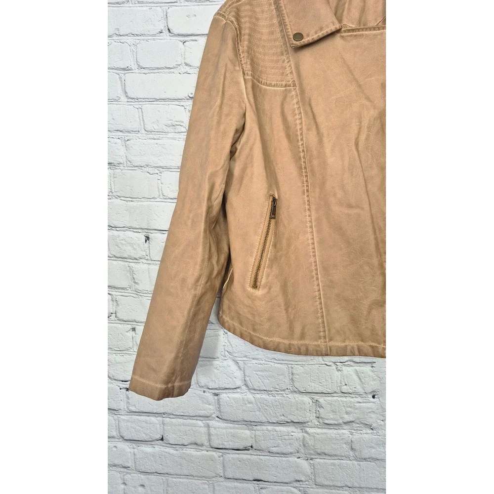 Bagatelle Tan Faux Leather Moto Jacket Western Biker XS‎